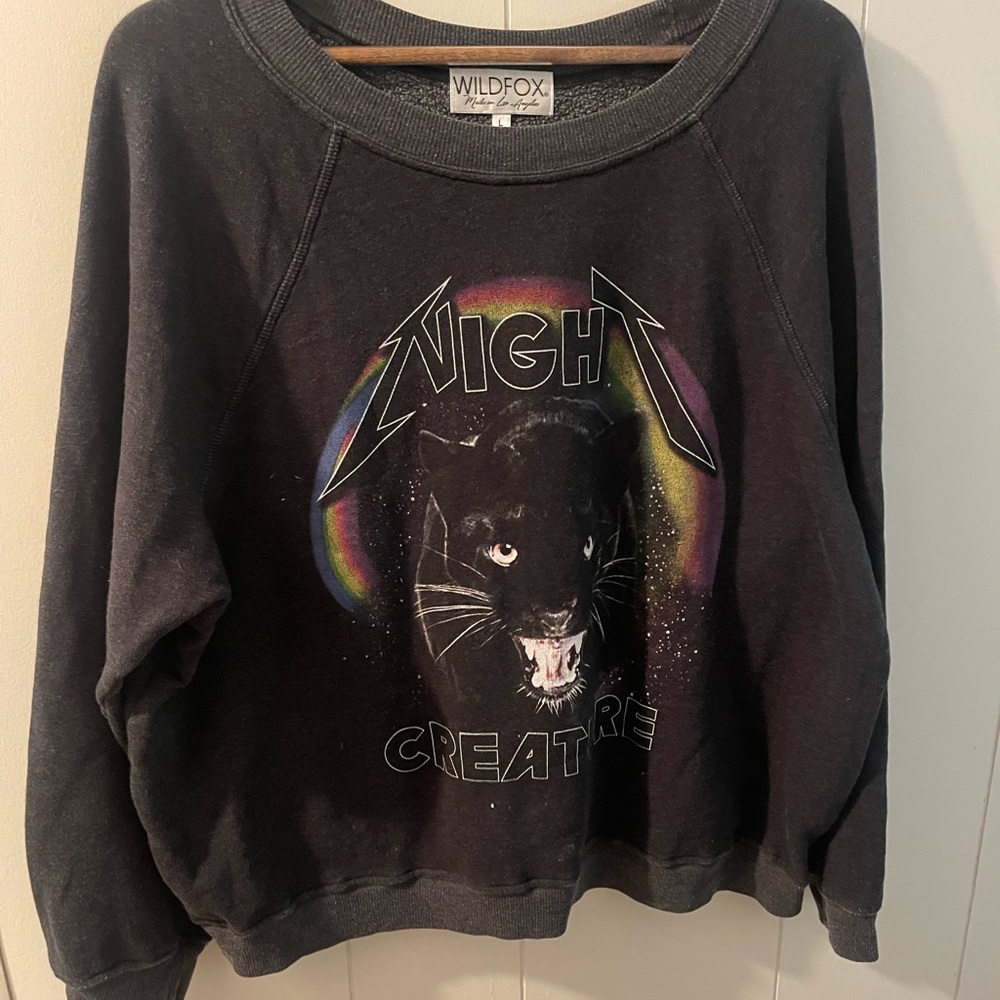 WILDFOX NIGHT CREATURE SWEATER PULLOVER CREWNECK PANTHER BAGGY RAINBOW